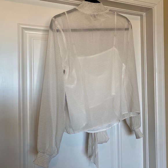 1. State Long Sleeve Smocked Neck Sheer Blouse - Picture 7 of 7